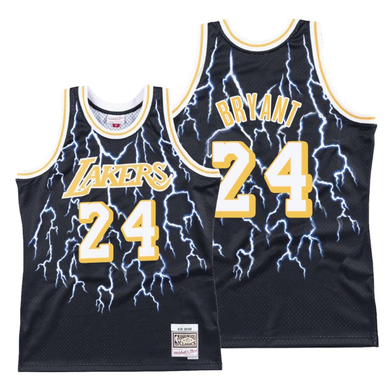 Men's Los Angeles Lakers Kobe Bryant #24 NBA Mamba Forever Lightning Hardwood Classics Black Basketball Jersey YFG8783LF
